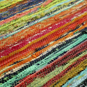 Indian Cotton Rag Green Dari Dyed Chindi Rug - Image 4