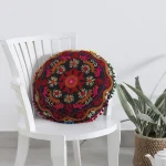 Indian Handmade Pom Pom Lace Decor Round Cushion Cover