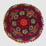 Indian Handmade Pom Pom Lace Decor Round Cushion Cover - Image 2
