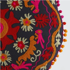 Indian Handmade Pom Pom Lace Decor Round Cushion Cover - Image 4