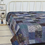 Indian Handmade Silk Patchwork Kantha Quilt (Blue)