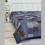 Indian Handmade Silk Patchwork Kantha Quilt (Blue) - Image 4