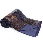 Indian Handmade Silk Patchwork Kantha Quilt (Blue) - Image 2