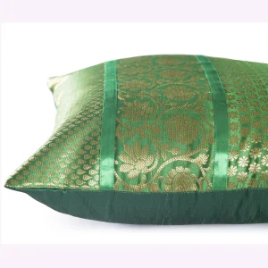 Indian Silk Brocade Cushion Cover Green Color - Image 3