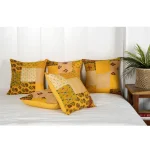 Kantha Patchwork Silk Fabric Yellow Cushion Cover