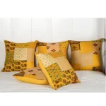Kantha Patchwork Silk Fabric Yellow Cushion Cover - Image 2