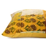 Kantha Patchwork Silk Fabric Yellow Cushion Cover - Image 4