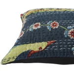 Kantha Work Decor Blue Bird Print Pillow Cover - Image 3