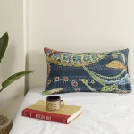 Kantha Work Decor Blue Bird Print Pillow Cover