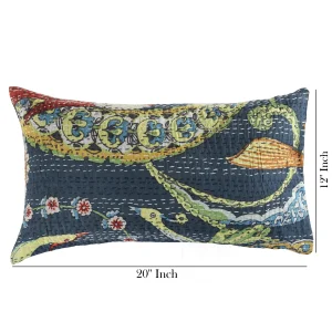 Kantha Work Decor Blue Bird Print Pillow Cover - Image 4