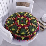 Luxury Black Round Embroidered Cushion Cover - Image 3