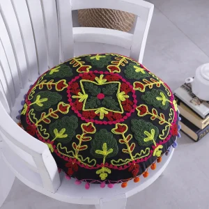 Luxury Black Round Embroidered Cushion Cover - Image 3