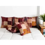 Luxury Brown Silk Patchwork Kantha Work Cushion Covers