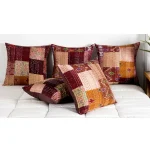 Luxury Brown Silk Patchwork Kantha Work Cushion Covers - Image 2