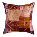 Luxury Brown Silk Patchwork Kantha Work Cushion Covers - Image 3