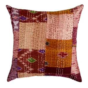 Luxury Brown Silk Patchwork Kantha Work Cushion Covers - Image 3