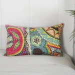 Multi Ikat Print Cotton Kantha Pillow Cover - Image 2