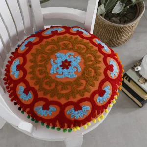Orange Cushion Cover Suzani Embroidered - Image 3