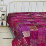 Pink Color Kantha Quilted Queen Gudari 90"x108"