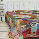 Red Kantha Quilted Patchwork Bedspread Gudri
