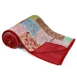 Red Kantha Quilted Patchwork Bedspread Gudri - Image 2