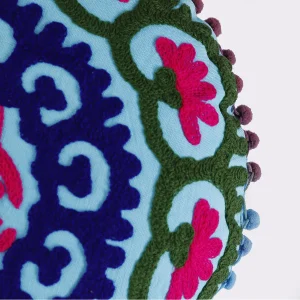Turquoise Embroidered Suzani Cushion Cover - Image 4