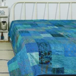 Turquoise Patchwork Kantha Quilted Bedspread