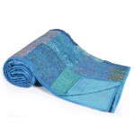Turquoise Patchwork Kantha Quilted Bedspread - Image 2