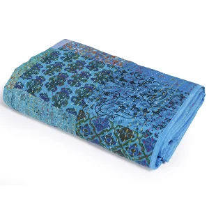 Turquoise Patchwork Kantha Quilted Bedspread - Image 3