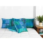 Turquoise Vintage Silk Kantha Cushion Cover