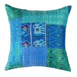 Turquoise Vintage Silk Kantha Cushion Cover - Image 3