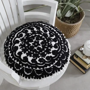 White & Black Embroidered Suzani Cushion Cover - Image 3