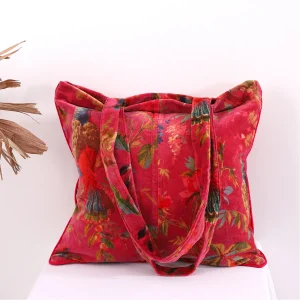 Women Fashion Shoulder Shopping Velvet Carry Bag (Pink Bird) - Image 3