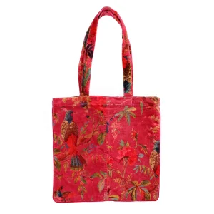 Women Fashion Shoulder Shopping Velvet Carry Bag (Pink Bird) - Image 4