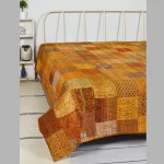 Yellow Kantha Quilt Patchwork Silk Indian Bedspread - Image 4