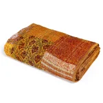 Yellow Kantha Quilt Patchwork Silk Indian Bedspread - Image 3