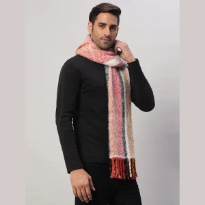 Acrylic Soft Wool Scarf Men's Red Striped Muffler - Image 4