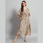 Beautiful Beige Floral Printed Pure Cotton Kaftans - Image 2