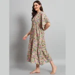 Beautiful Beige Floral Printed Pure Cotton Kaftans - Image 3