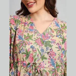 Beautiful Beige Floral Printed Pure Cotton Kaftans - Image 5