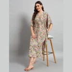 Beautiful Beige Floral Printed Pure Cotton Kaftans