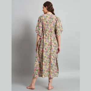 Beautiful Beige Floral Printed Pure Cotton Kaftans - Image 6