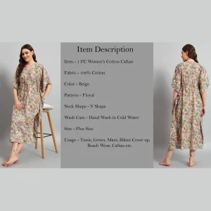 Beautiful Beige Floral Printed Pure Cotton Kaftans - Image 7