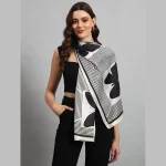 Beautiful Black & White Butterfly Silk Fabric Scarf