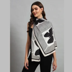 Beautiful Black & White Butterfly Silk Fabric Scarf - Image 3