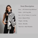 Beautiful Black & White Butterfly Silk Fabric Scarf - Image 8