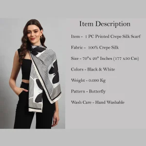 Beautiful Black & White Butterfly Silk Fabric Scarf - Image 8