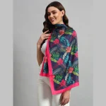 Beautiful Blue & Pink Floral Print Silk Fabric Scarf