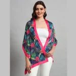 Beautiful Blue & Pink Floral Print Silk Fabric Scarf - Image 2