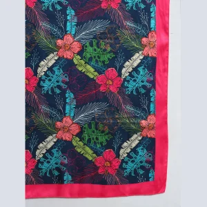 Beautiful Blue & Pink Floral Print Silk Fabric Scarf - Image 7